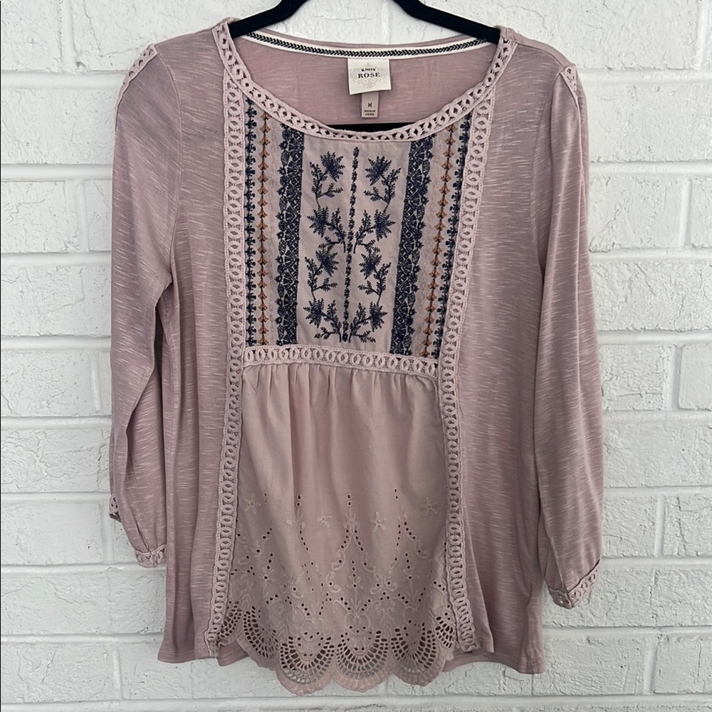 Knox Rose Pink Embellished Bib Collar Blouse